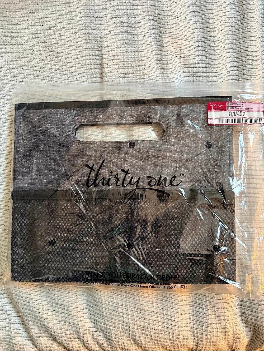 Thirty-One Fold N' File Tote Gray & Black NWT